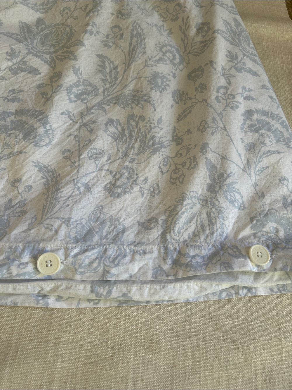 Cabbages & Roses Duvet Cover Blue Floral Queen Coastal Reversible Shabby Chic - Picture 7 of 12
